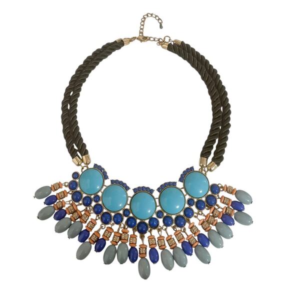 Banana Republic Moroccan Blue Beaded Silk Cord Bib Collar Statement Necklace - Picture 2 of 5